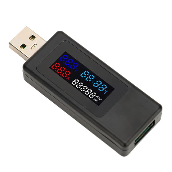 6-i-1 USB-strømmåler, spændingsstrømstester, timing, kapacitet, batterimonitor, farvedisplay multimeter