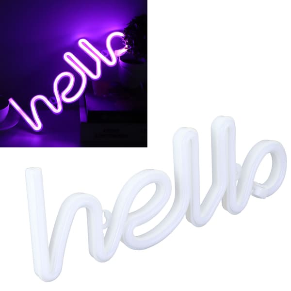 Lila LED Neonskylt \"Hello\" Bokstäver Väggdekor för Bröllopsfest USB Batteridriven