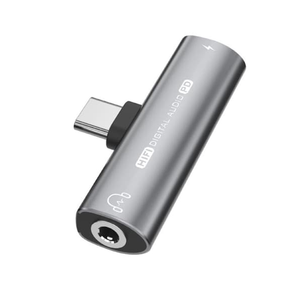 USB-C–3,5 mm:n ääni- ja lataussovitin USB-C-porttilaitteille, musiikkituki, 5 cm, 1 kpl (harmaa)