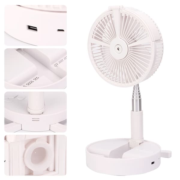 Bærbar Sammenfoldelig Teleskopisk Bordventilator, LED Forstøvende Hydreringsventilator, USB Genopladelig