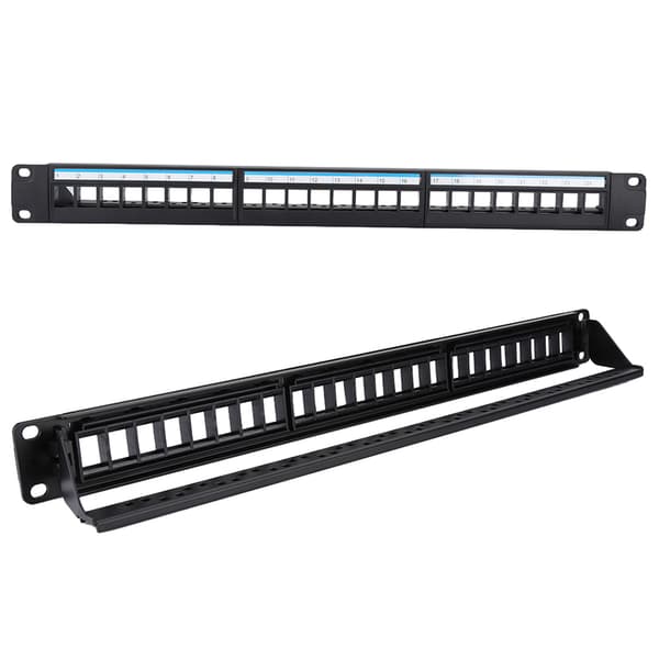 19 tommer 24-ports monterbart data-patchpanel CAT6 netværkskabelrack (moduler medfølger ikke)