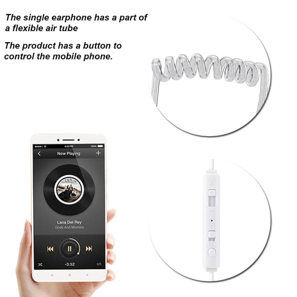 In-ear-headset med luftrörssäkerhetshörsnäcka med mikrofon för iOS för Android Vit