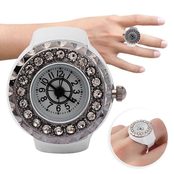 Damkristall strass ringklocka - kvarts vit, elegant smyckesur