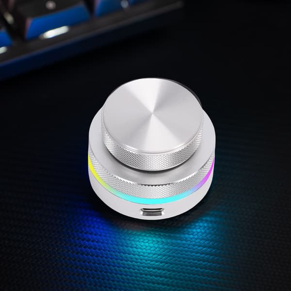 RGB-baggrundsbelyst knap- og drejeknap-controller, Bluetooth/USB-sidevender til DAW, multimedia, sølv
