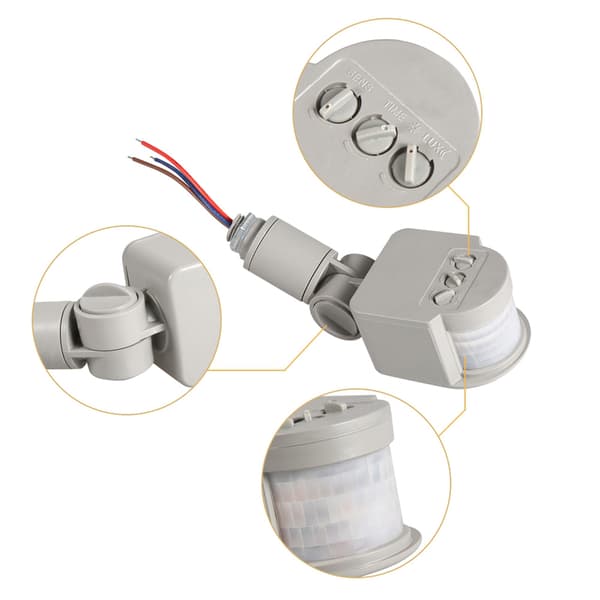 Grå PIR Rörelsesensor Väggströmbrytare 180 Grader 90-250V LED Utomhus Infraröd Detektor