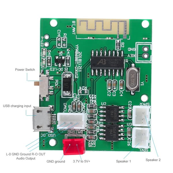 Bluetooth 5.0 2*5W Forstærkerkort AUX Audio Input Strømforstærkerkort 3.7V 5V