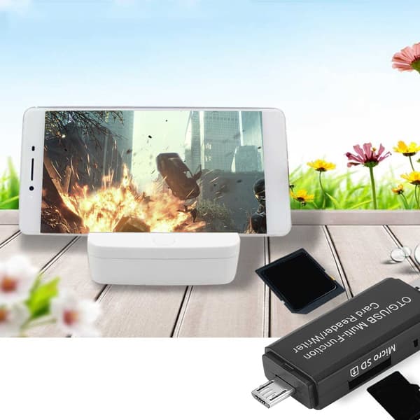 OTG USB Multifunktionskortlæser/-skriver til Micro SD SD TF PC og smarte mobiltelefoner (sort)