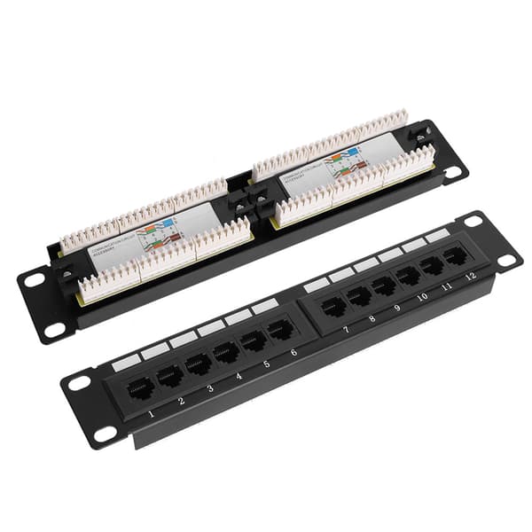 12-ports CAT6 RJ45 UTP Ethernet Patch Panel, 19-tommer Rackmontering, Ingen Beslag, Netværksdatahub