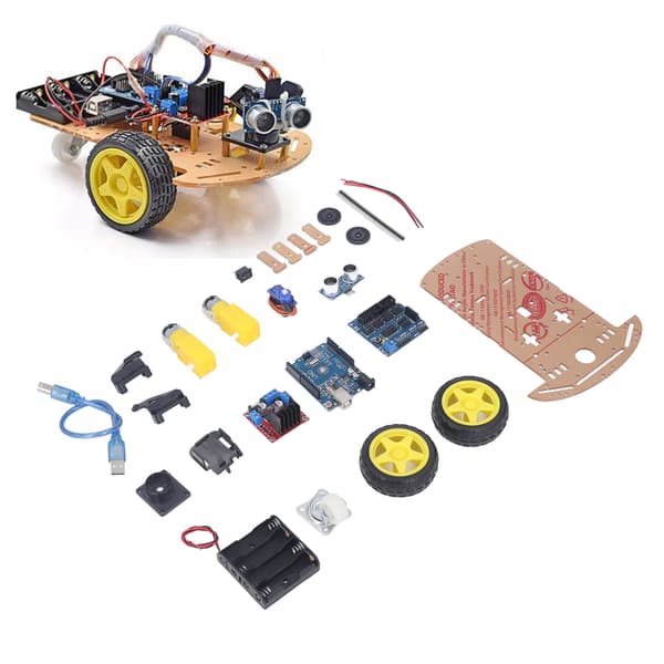 Smart Robot Bil Chassis Kit DIY Programmerbart Udviklingskort 2WD Ultralyd med Motor MCU