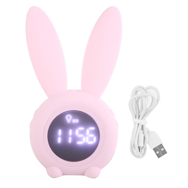 Tecknad Kanin LED Väckarklocka med Temperaturdisplay, Timerfunktion, Rosa Skrivbordsklocka för Sovrum