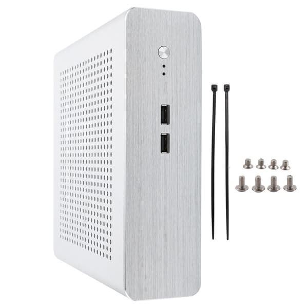 G60S HTPC-kabinet i fuld aluminium DCATX strømforsyning MiniITX-kabinet til stationær computer (sølv USB2.0)