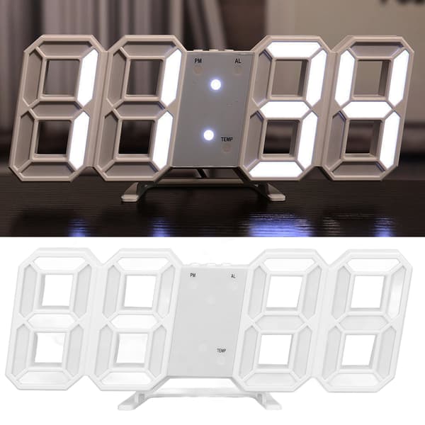 3D Digital LED Väggklocka Vit Ram Alarm Timer Temperaturdisplay för Vardagsrum Sovrum Heminredning