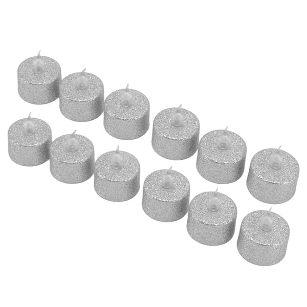 Flamlösa LED-värmeljus batteridrivna silver 12-pack för julbröllopsdekoration