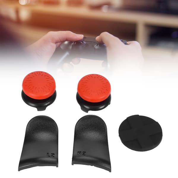 5-i-1 Tommelfingergreb Nøglehætte Joystick Cover L2 R2 Triggerforlænger til PS5 Controller Rød