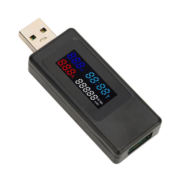 6-i-1 USB-strømmåler, spændingsstrømstester, timing, kapacitet, batterimonitor, farvedisplay multimeter