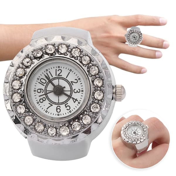 Silver Rhinestone Ringklocka för kvinnor - Kvarts Dekorativ Smyckesklocka