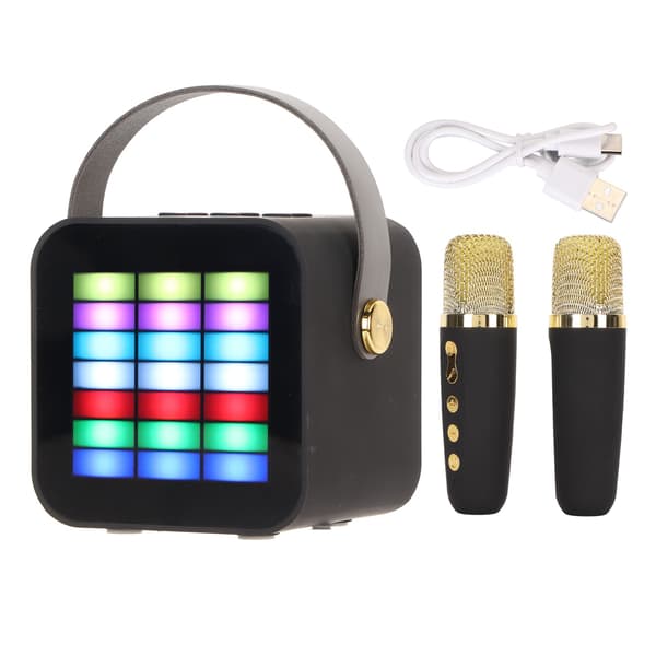 Lasten minikaraokelaite BT 5.3 LED-valaistustehosteilla, langaton Bluetooth-kaiutin 2 mikrofonilla juhliin