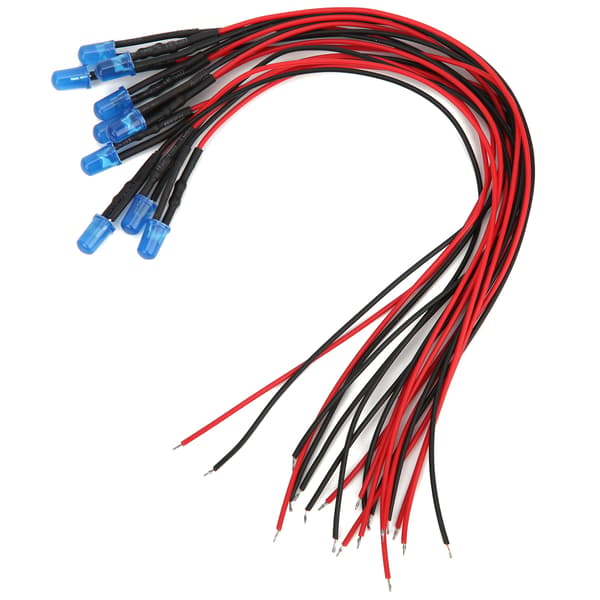 100 st 12V Blå 5mm Förkopplade LED-dioder, 20cm Kabel, Klara Lins Ljusemitterande Pärlor
