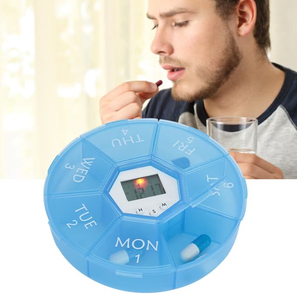 7 Gitre Mini Bærbar Medicin Tablet Piller Slik Opbevaringsboks Organizer Etui med Påmindelse Blå