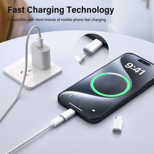 USB-C Adapter Aluminium Han til USB-C Hun til iPhone 16, 2-pak, Hurtig Opladning Datasynkronisering, Sølv