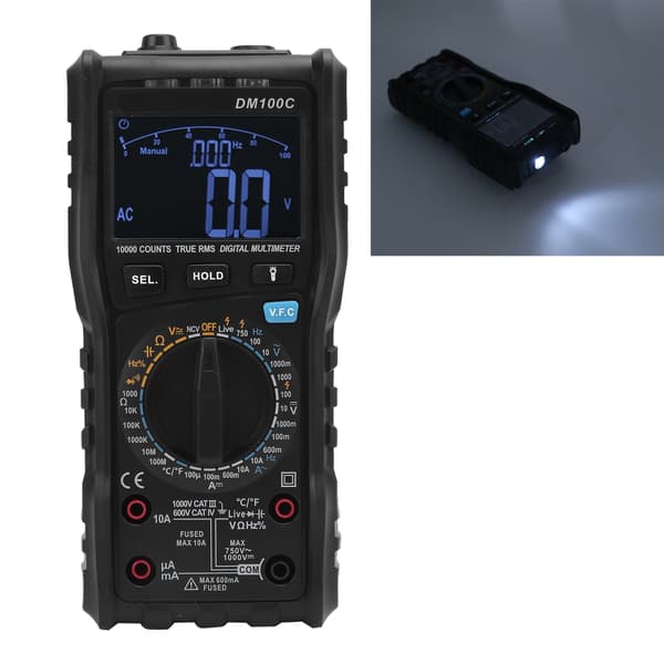 DM100C Digital Tangamperemeter True RMS 10A/999.9V Tester til Elektrikere
