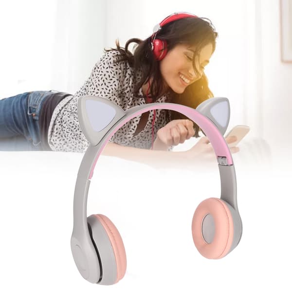 Katøre Bluetooth-headset Støjreducerende Udtrækkeligt Trådløst Plug-in Kort LED Farvelys Børnehovedtelefoner