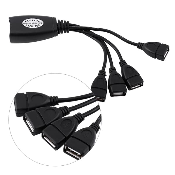4 porte USB 2.0 til RJ45 Hub Ethernet forlænger netværksadapterkabel