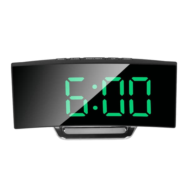 LED Digitalt Vækkeur, Buet Spejldesign, Lysende Display, Smart Elektronisk Bordur