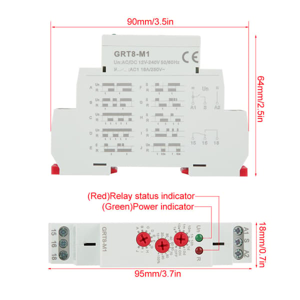 GRT8-M1 Multifunktions Timer Relæ, 10 Tilstande, DIN-skinne, AC/DC 12-240V