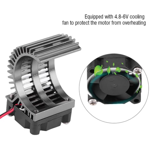 Køleplade med køleventilator til 1/10 skala elektrisk RC bil 540 / 550 motor (sort)