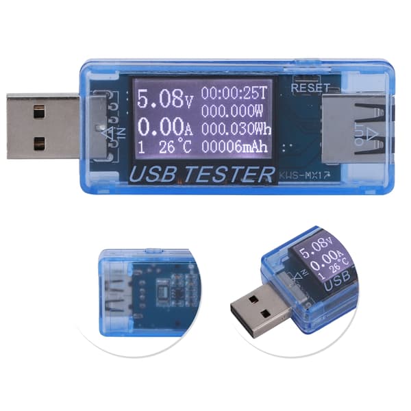 USB-tester Digital Voltmeter Ammeter 8-i-1 Detektor 0-5A 0-150W 4-30V Blå
