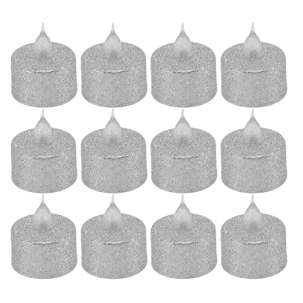 Flamlösa LED-värmeljus batteridrivna silver 12-pack för julbröllopsdekoration