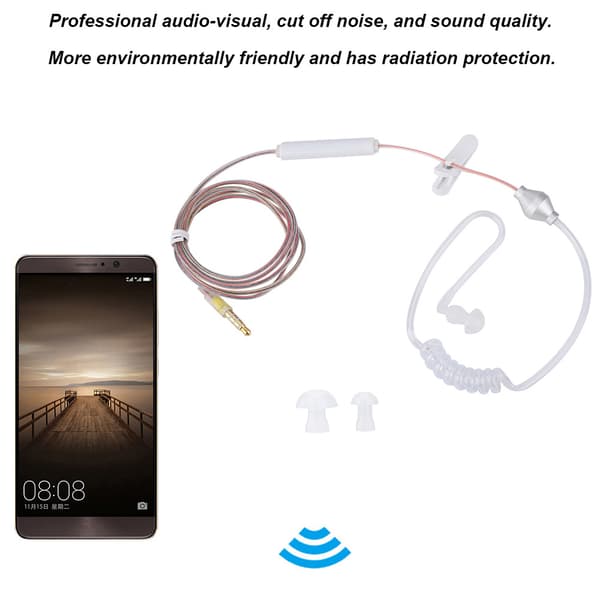 In-ear headset med luftrörssäkerhet och mikrofon för iOS och Android, transparent, enkel