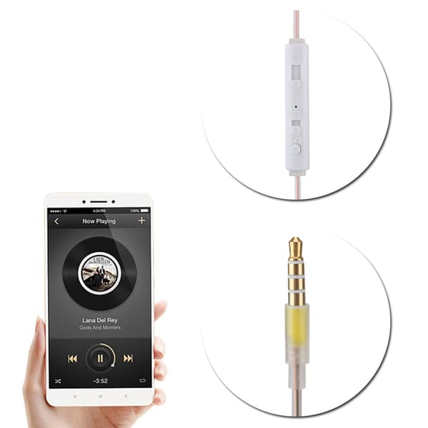 In-ear headset med luftrörssäkerhet och mikrofon för iOS och Android, transparent, enkel