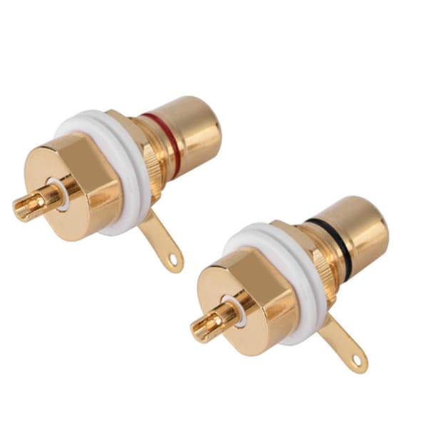 2 stk. forgyldt kobber RCA panelmonteret hunstik terminalstik lydstik