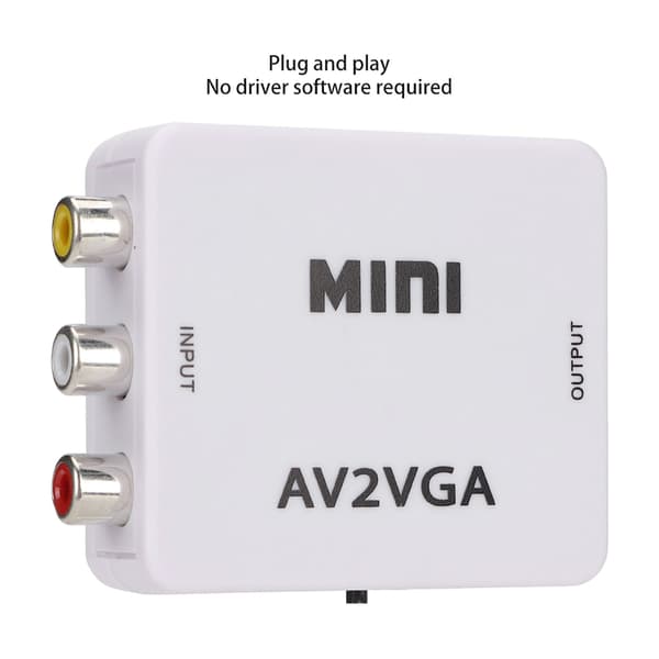 480P Mini Composite AV til VGA Adapter TV Set Top Box Audio Video Konverter (Hvid)