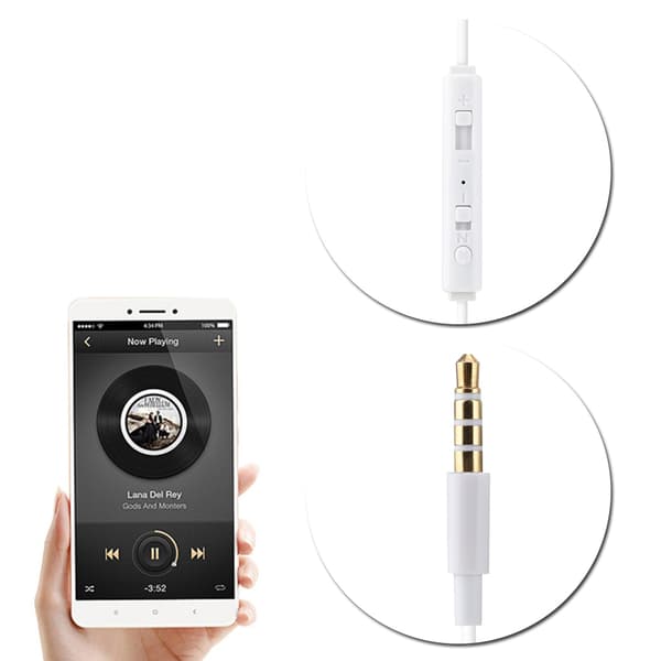 In-ear-headset med luftrörssäkerhetshörsnäcka med mikrofon för iOS för Android Vit