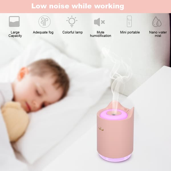 320ML USB-laddande skrivbordsmini-luftfuktare för sovrum, hem och kontor, rosa