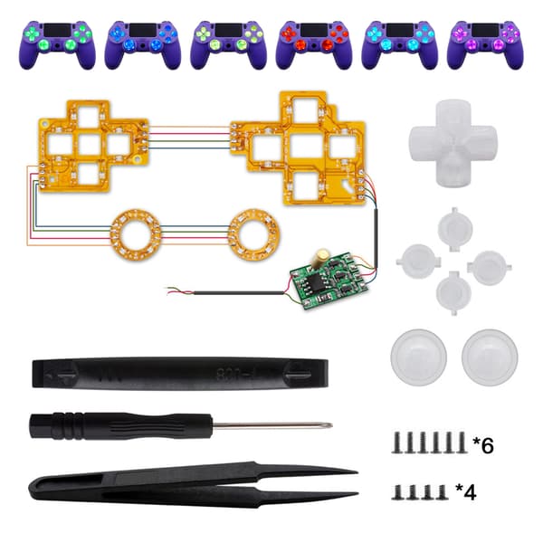 6-farvet oplyst D-Pad Thumbsticks DTF LED-knapsæt til PS4-controller-tilbehør