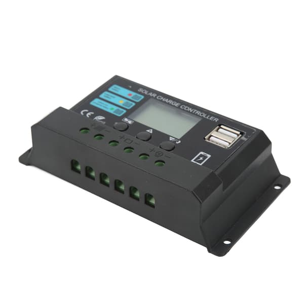 Solar ladecontroller 12V 24V Auto LCD-skærm PV Panel Regulator 10A Sort