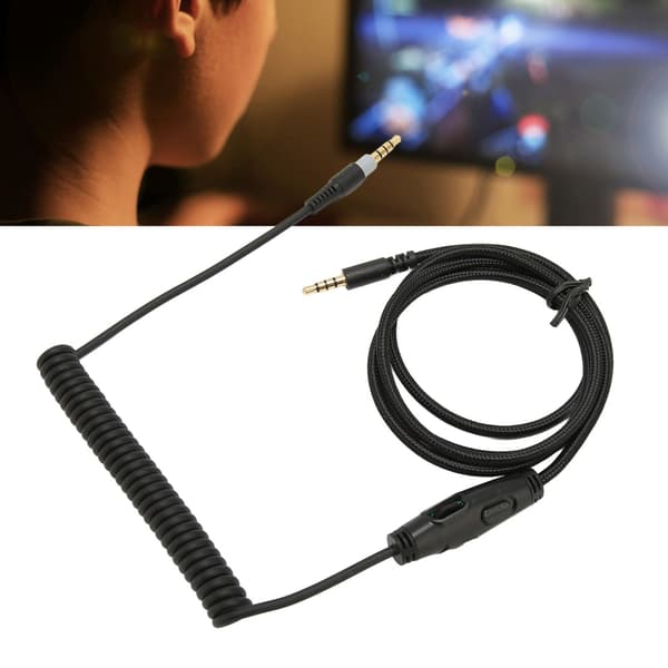 Oprullet hovedtelefonkabel Erstatningsheadset lydkabel med lydstyrketast til Kingston HyperX Cloud Mix Cloud Alpha