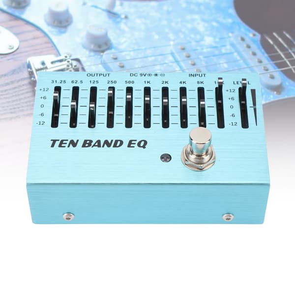 10-bands EQ Enkelblock Gitarr Bas Mini Equalizer Effektpedal med True Bypass Aluminiumkropp Bandkontroll DC9V