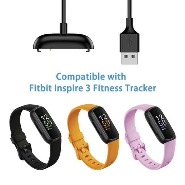 Magnetisk opladerkabel til Fitbit Inspire 3, USB-dockingstation, 1 meter, sort, 1-pak