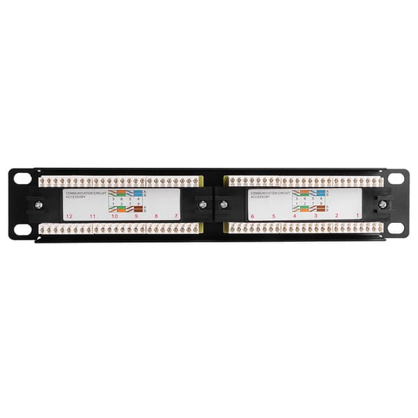 12-ports CAT6 RJ45 UTP Ethernet Patch Panel, 19-tommer Rackmontering, Ingen Beslag, Netværksdatahub