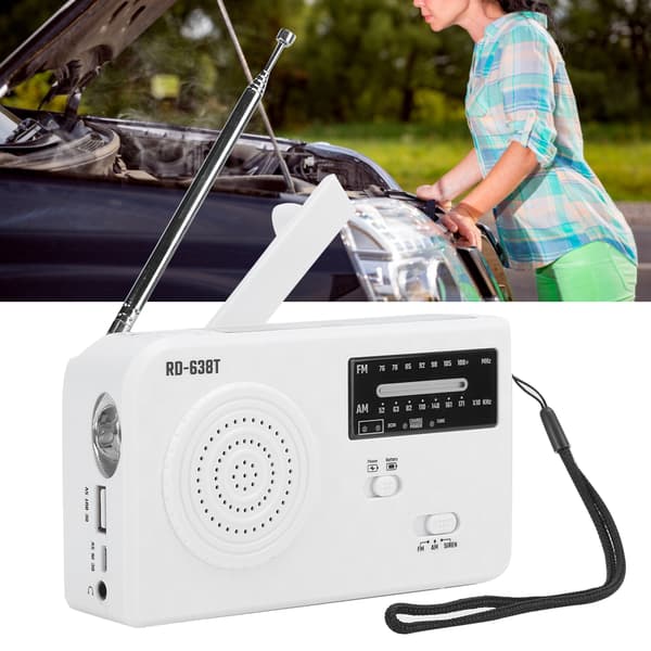 RD638 ABS Solenergi Nöd Multifunktion Handvevsradio Stödjer FM/AM-funktion Vit