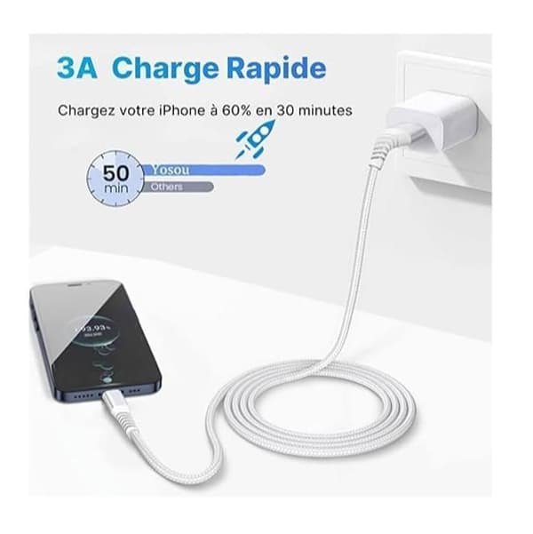 iPhone-laddkabel - Aioneus - 3-pack (1 m) - Lightning USB - Flätad nylon - Snabbladdning 3A
