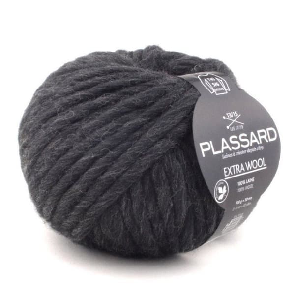 Plassard - Grosse laine mèche Extra Wool 155 Mörkgrå 100% Ull