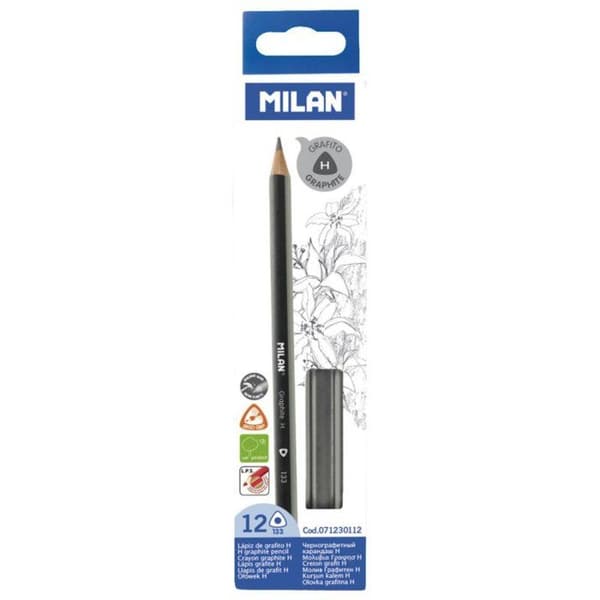 Krita grafit - MILAN - H - Mine 2 mm - Ergonomisk triangulär form - Förpackning med 12