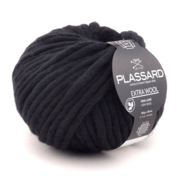 Plassard - Grosse laine mèche Extra Wool 016 Svart 100% Ull