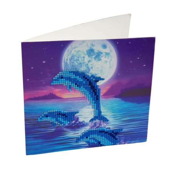 Crystal Art diamantkort - Delfin - 18 x 18 cm
